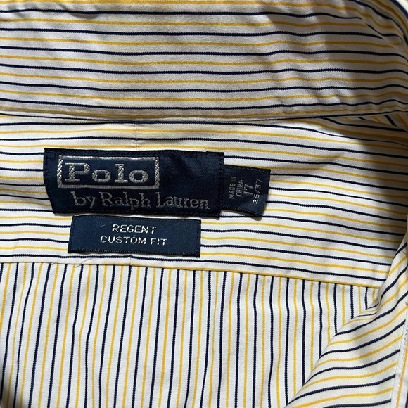 Polo Ralph Lauren Men’s 36/37 Yellow Striped Dress Shirt Button Up Classic Fit - Picture 3 of 8